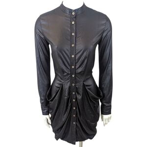 Vintage Y2K Metallic Black Mini Dress Goth Vamp Cyber Punk Womens XS Whimsygoth